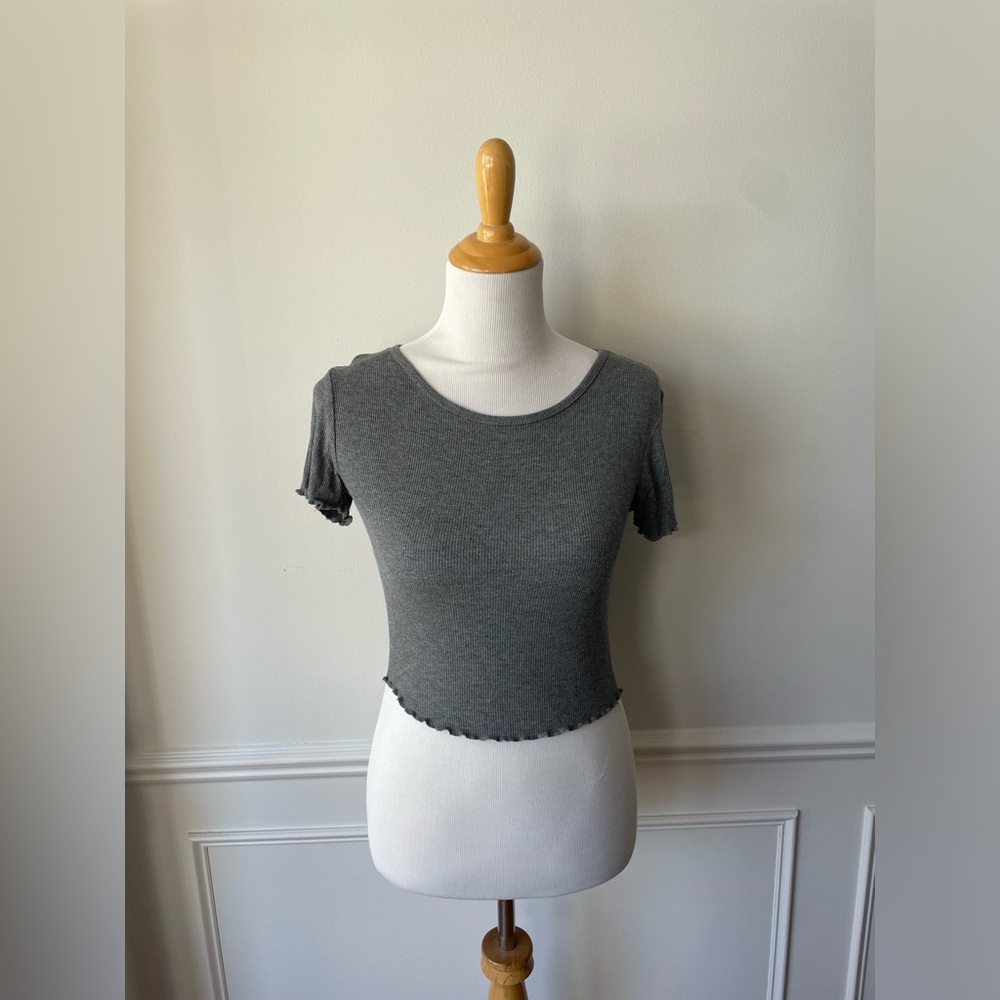 Gray Scoop Neck Cropped T-Shirt